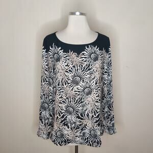 Ann Taylor LOFT Floral Blouse Long Sleeve Popover Hi‎ Low